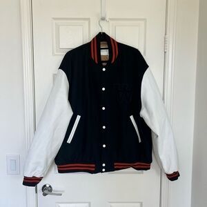 WOOD WOOD NWT
Wool-Blend Leather-Sleeve Bomber Varsity Jacket